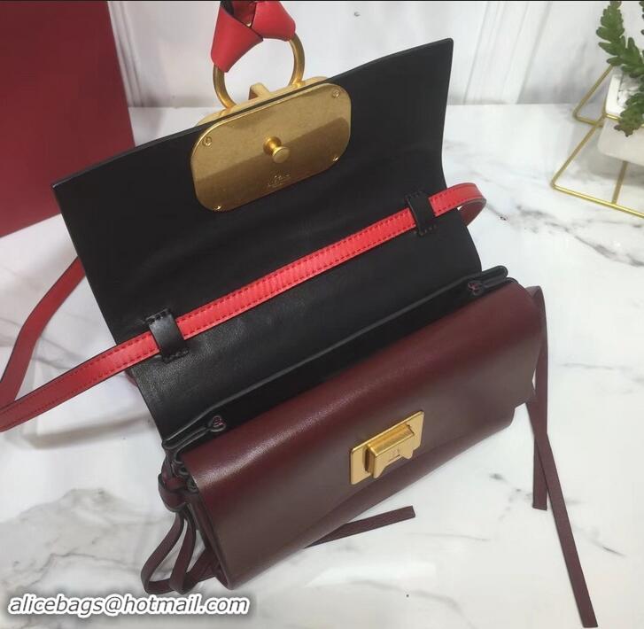 Best Price Valentino Smooth Calfskin Small VRing Crossbody Bag 181688 Red/Burgundy 2019