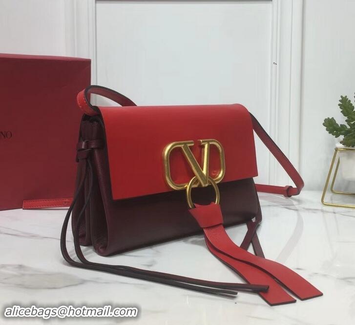 Best Price Valentino Smooth Calfskin Small VRing Crossbody Bag 181688 Red/Burgundy 2019