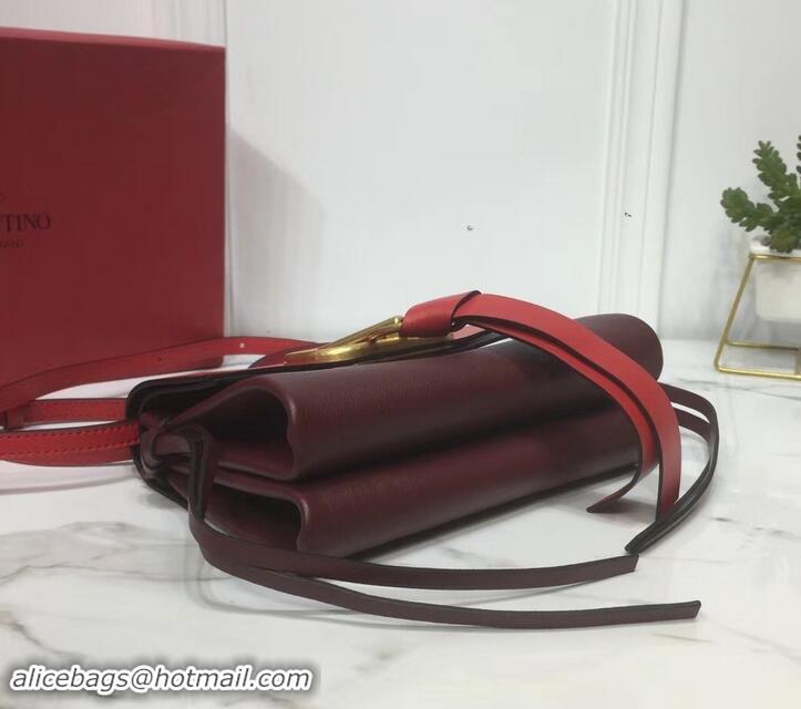 Best Price Valentino Smooth Calfskin Small VRing Crossbody Bag 181688 Red/Burgundy 2019