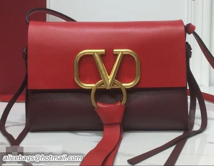 Best Price Valentino Smooth Calfskin Small VRing Crossbody Bag 181688 Red/Burgundy 2019