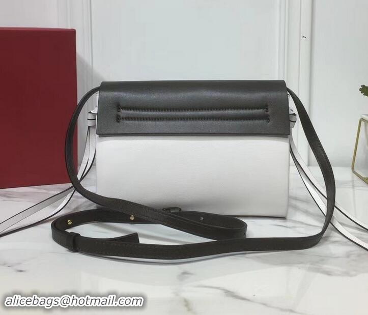 Fashion Valentino Smooth Calfskin Small VRing Crossbody Bag 181688 Black/White 2019