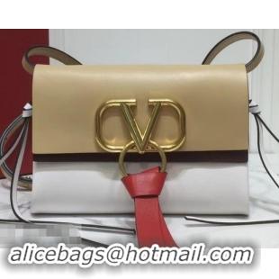 Good Product Valentino Smooth Calfskin Small VRing Crossbody Bag 181688 Beige/White 2019