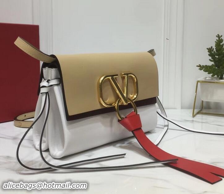 Good Product Valentino Smooth Calfskin Small VRing Crossbody Bag 181688 Beige/White 2019