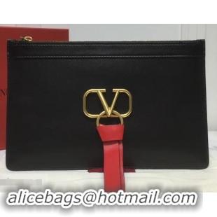 Fashion Valentino Calfskin VLOGO Pouch Clutch Bag 181690 Black 2019