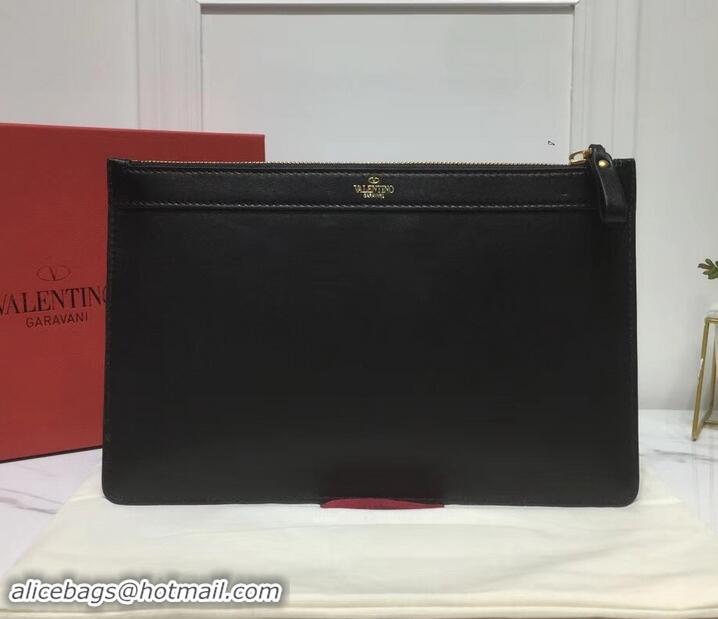 Fashion Valentino Calfskin VLOGO Pouch Clutch Bag 181690 Black 2019