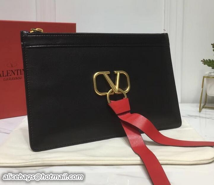 Fashion Valentino Calfskin VLOGO Pouch Clutch Bag 181690 Black 2019