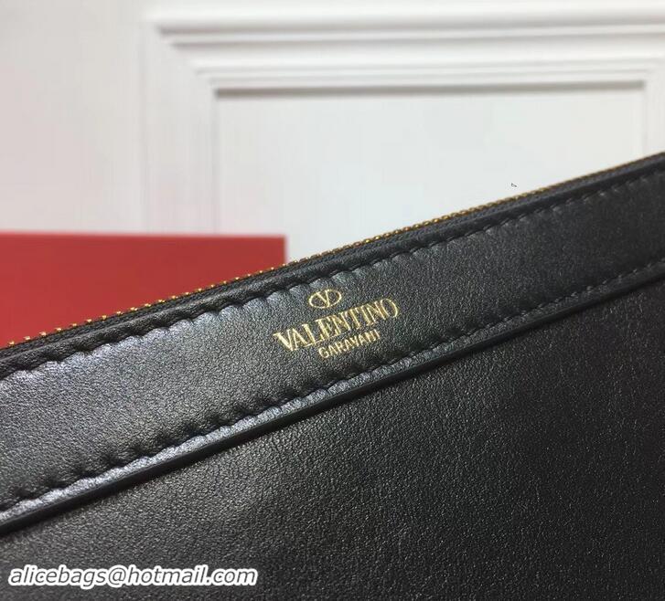 Fashion Valentino Calfskin VLOGO Pouch Clutch Bag 181690 Black 2019