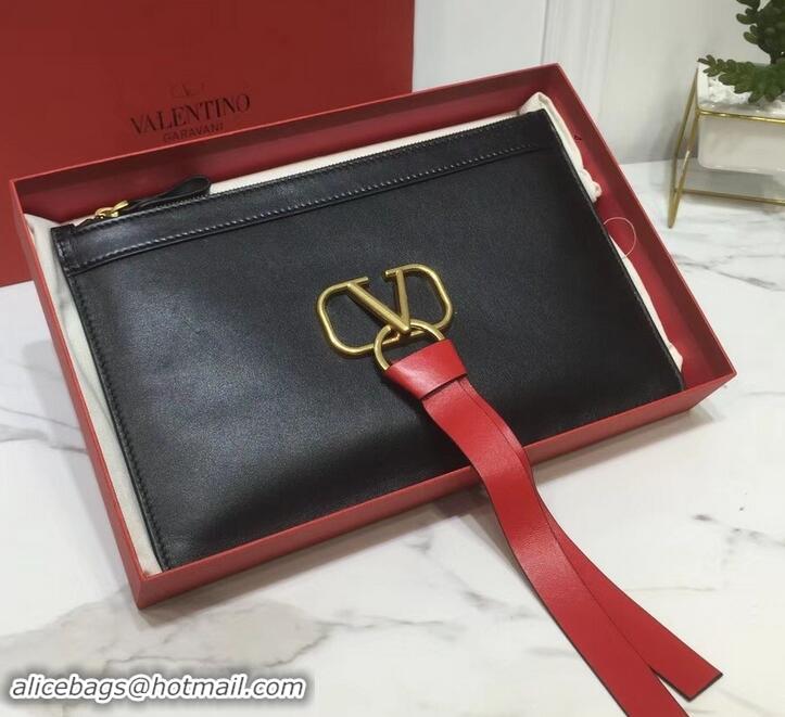 Fashion Valentino Calfskin VLOGO Pouch Clutch Bag 181690 Black 2019