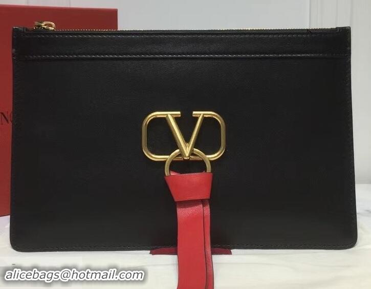 Fashion Valentino Calfskin VLOGO Pouch Clutch Bag 181690 Black 2019