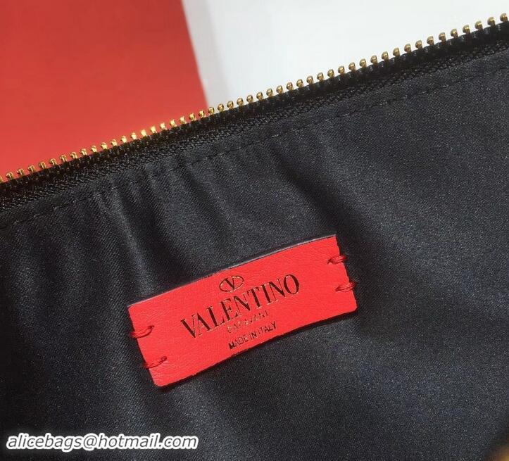 Fashion Valentino Calfskin VLOGO Pouch Clutch Bag 181690 Black 2019