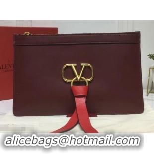 Stylish Valentino Calfskin VLOGO Pouch Clutch Bag 181690 Burgundy 2019