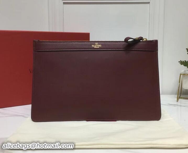 Stylish Valentino Calfskin VLOGO Pouch Clutch Bag 181690 Burgundy 2019