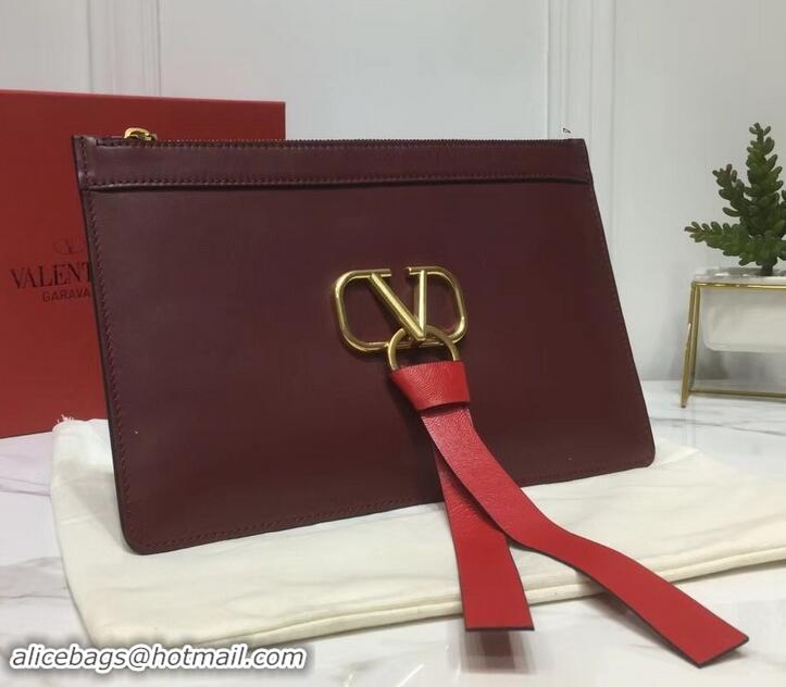 Stylish Valentino Calfskin VLOGO Pouch Clutch Bag 181690 Burgundy 2019