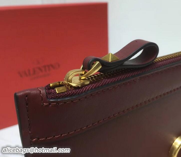 Stylish Valentino Calfskin VLOGO Pouch Clutch Bag 181690 Burgundy 2019