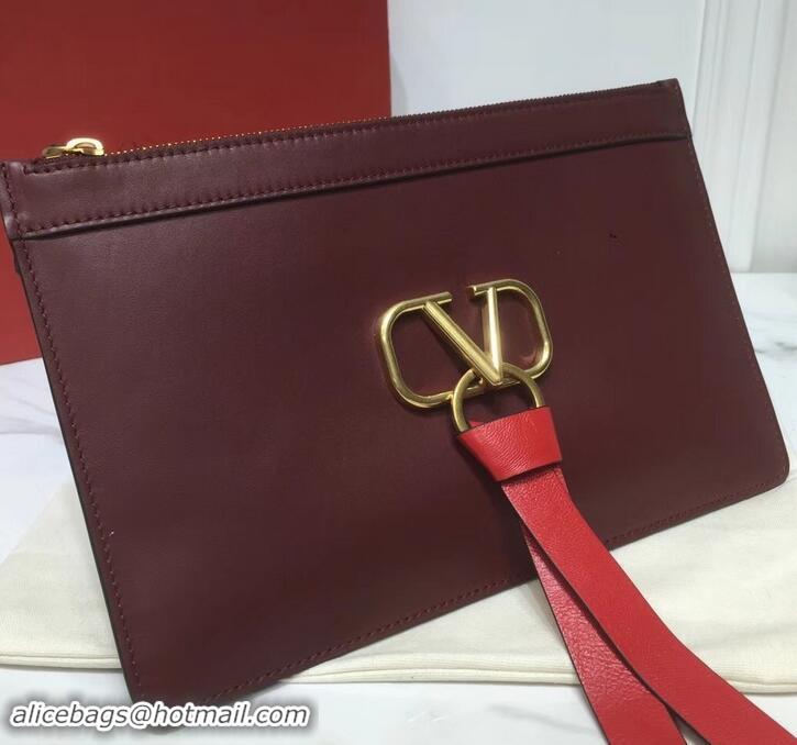 Stylish Valentino Calfskin VLOGO Pouch Clutch Bag 181690 Burgundy 2019