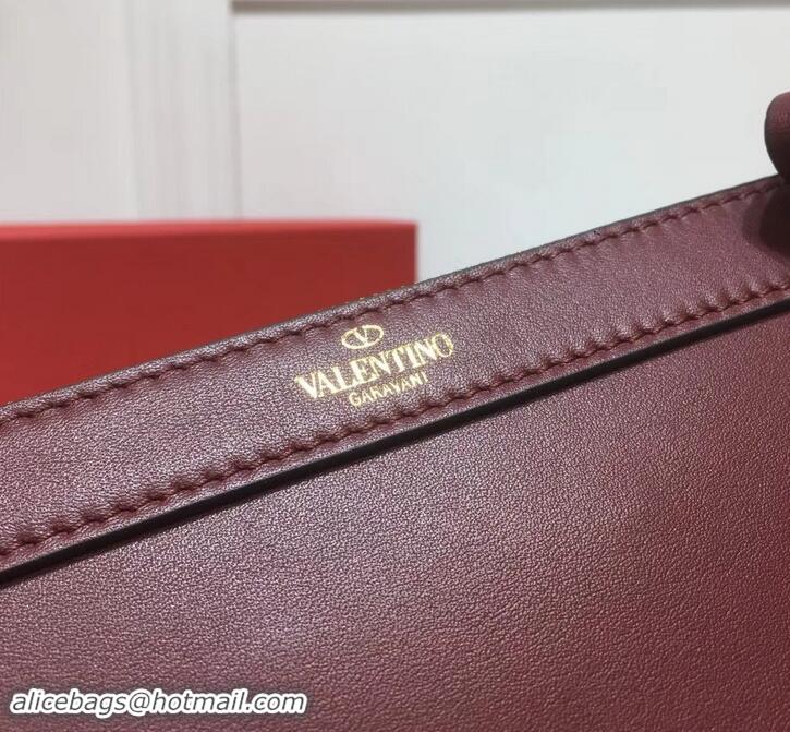 Stylish Valentino Calfskin VLOGO Pouch Clutch Bag 181690 Burgundy 2019