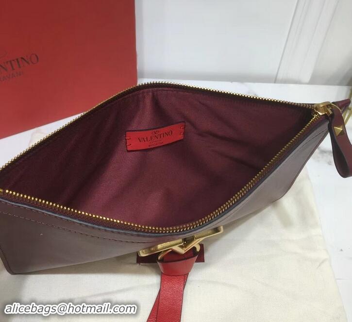 Stylish Valentino Calfskin VLOGO Pouch Clutch Bag 181690 Burgundy 2019