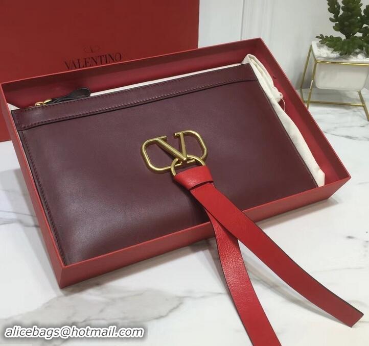 Stylish Valentino Calfskin VLOGO Pouch Clutch Bag 181690 Burgundy 2019