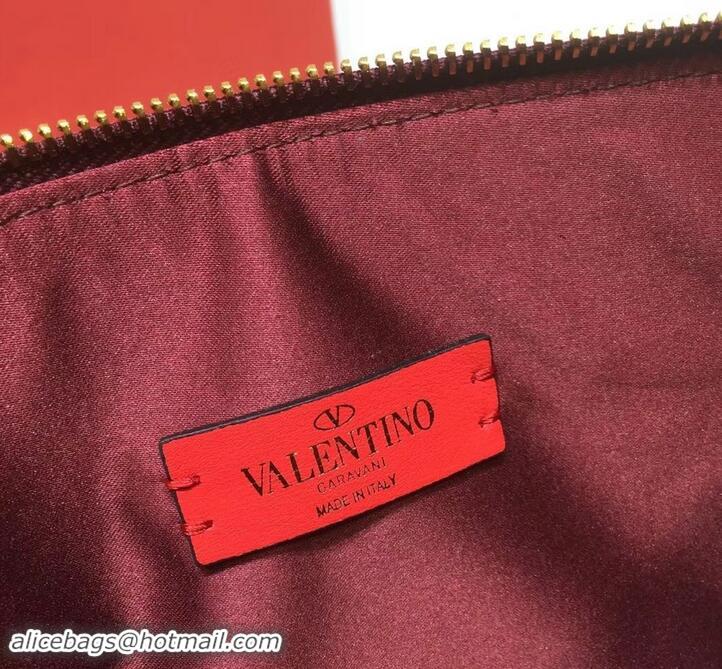 Stylish Valentino Calfskin VLOGO Pouch Clutch Bag 181690 Burgundy 2019