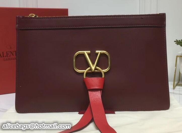 Stylish Valentino Calfskin VLOGO Pouch Clutch Bag 181690 Burgundy 2019