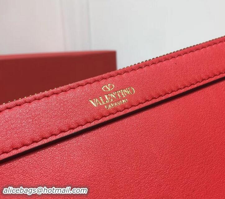 Trendy Design Valentino Calfskin VLOGO Pouch Clutch Bag 181690 Red 2019