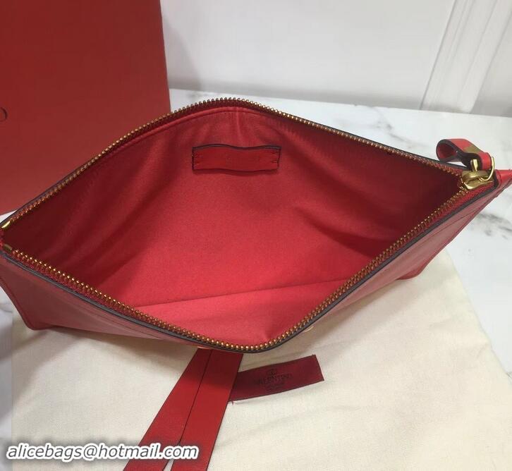 Trendy Design Valentino Calfskin VLOGO Pouch Clutch Bag 181690 Red 2019