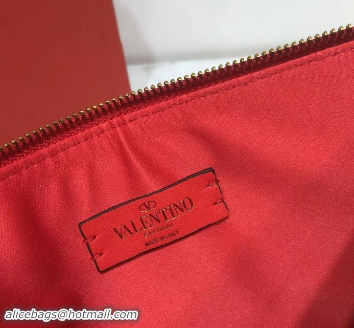 Trendy Design Valentino Calfskin VLOGO Pouch Clutch Bag 181690 Red 2019