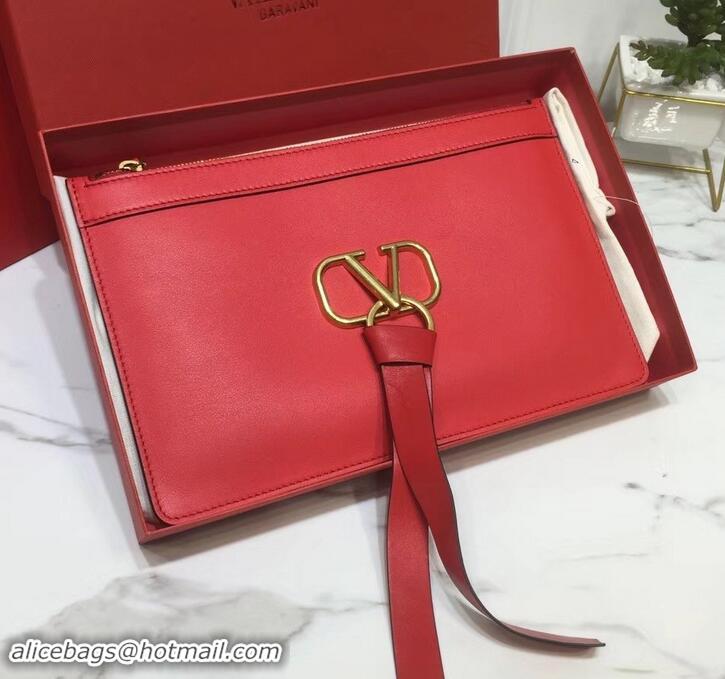 Trendy Design Valentino Calfskin VLOGO Pouch Clutch Bag 181690 Red 2019