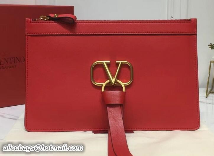 Trendy Design Valentino Calfskin VLOGO Pouch Clutch Bag 181690 Red 2019