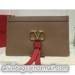 Lowest Price Valentino Calfskin VLOGO Pouch Clutch Bag 181690 Nude 2019