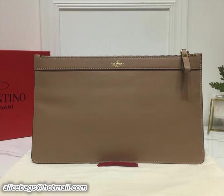 Lowest Price Valentino Calfskin VLOGO Pouch Clutch Bag 181690 Nude 2019