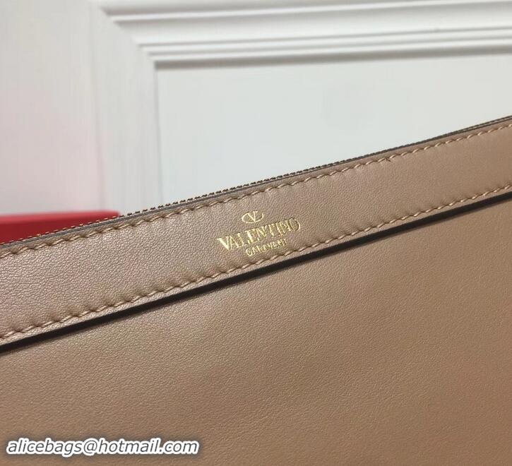 Lowest Price Valentino Calfskin VLOGO Pouch Clutch Bag 181690 Nude 2019