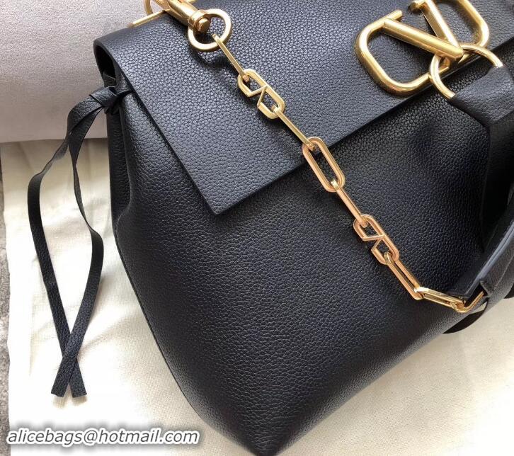 Charming Valentino Medium VRING Grainy Calfskin Chain Shoulder Bag 181695 Black 2019