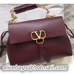 Enough Valentino Medium VRING Grainy Calfskin Chain Shoulder Bag 181695 Burgundy 2019