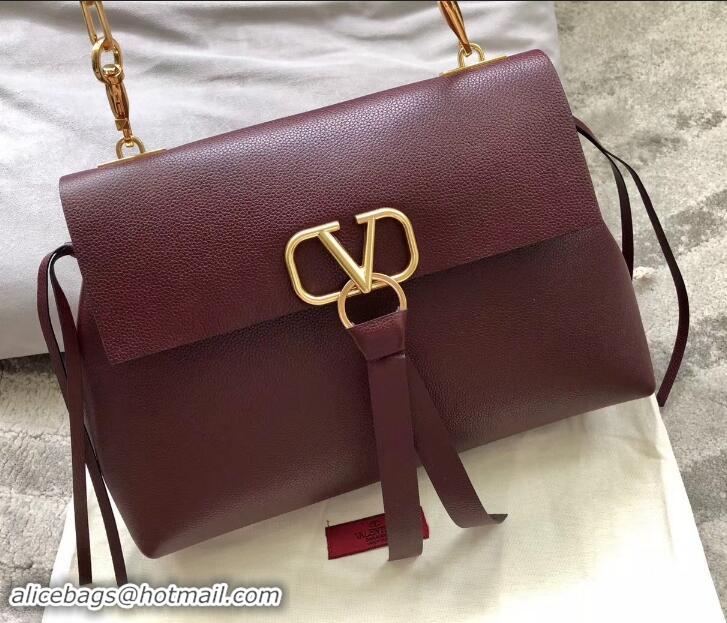 Enough Valentino Medium VRING Grainy Calfskin Chain Shoulder Bag 181695 Burgundy 2019