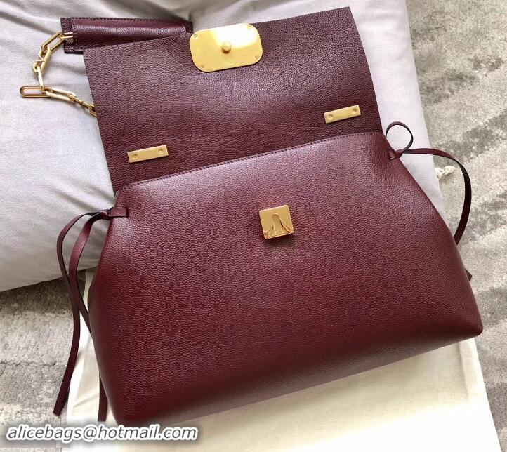 Enough Valentino Medium VRING Grainy Calfskin Chain Shoulder Bag 181695 Burgundy 2019