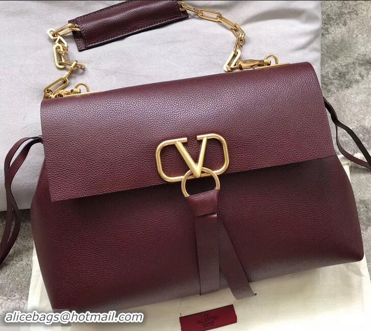 Enough Valentino Medium VRING Grainy Calfskin Chain Shoulder Bag 181695 Burgundy 2019