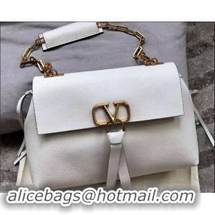 Discount Valentino Medium VRING Grainy Calfskin Chain Shoulder Bag 181695 White 2019