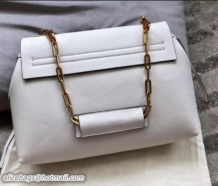 Discount Valentino Medium VRING Grainy Calfskin Chain Shoulder Bag 181695 White 2019