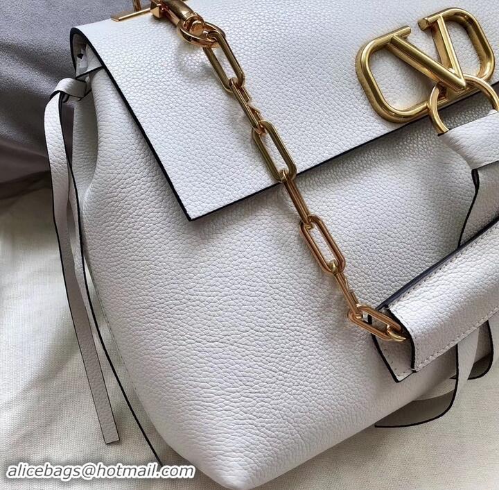 Discount Valentino Medium VRING Grainy Calfskin Chain Shoulder Bag 181695 White 2019