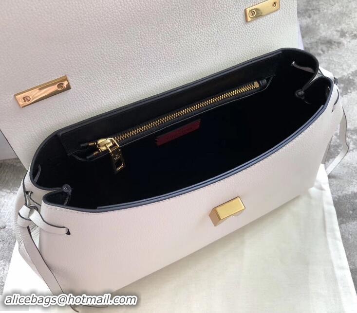 Discount Valentino Medium VRING Grainy Calfskin Chain Shoulder Bag 181695 White 2019