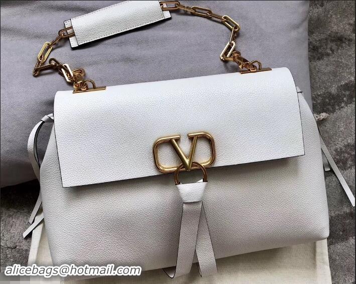 Discount Valentino Medium VRING Grainy Calfskin Chain Shoulder Bag 181695 White 2019