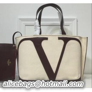 Best Quality Valentino Canvas VLOGO Escape Shopper Tote Bag 181628 Creamy/Burgundy 2019