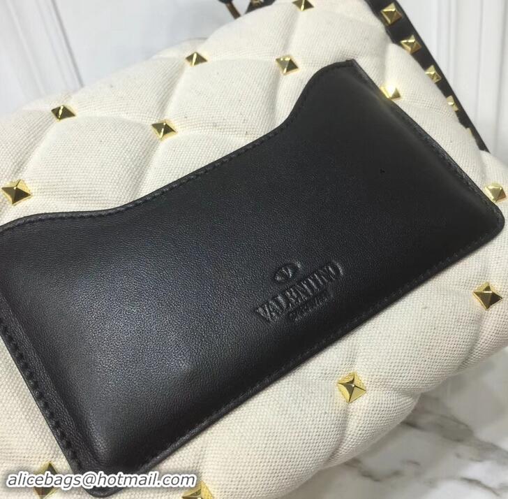 Popular Style Valentino Candystud Medium Top Handle Bag 0055 Canvas White/Leather Black 2019