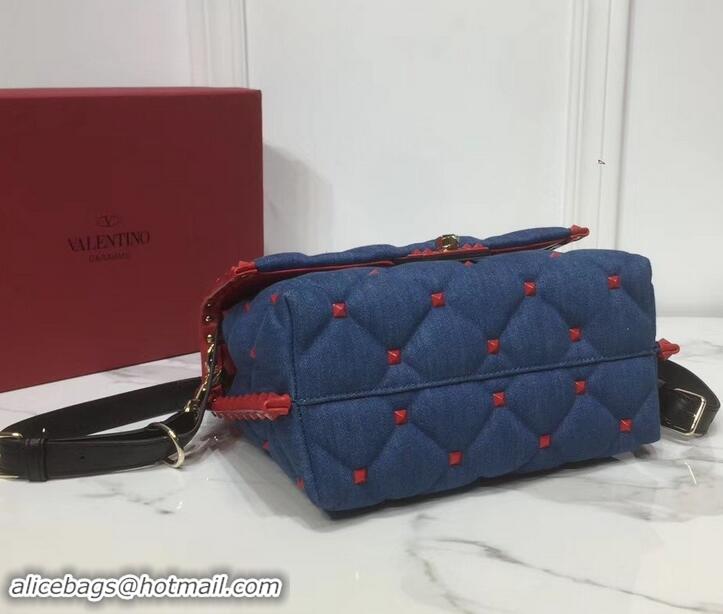 Cheap Valentino Candystud Medium Top Handle Bag 0055 Denim Blue/Leather Red 2019