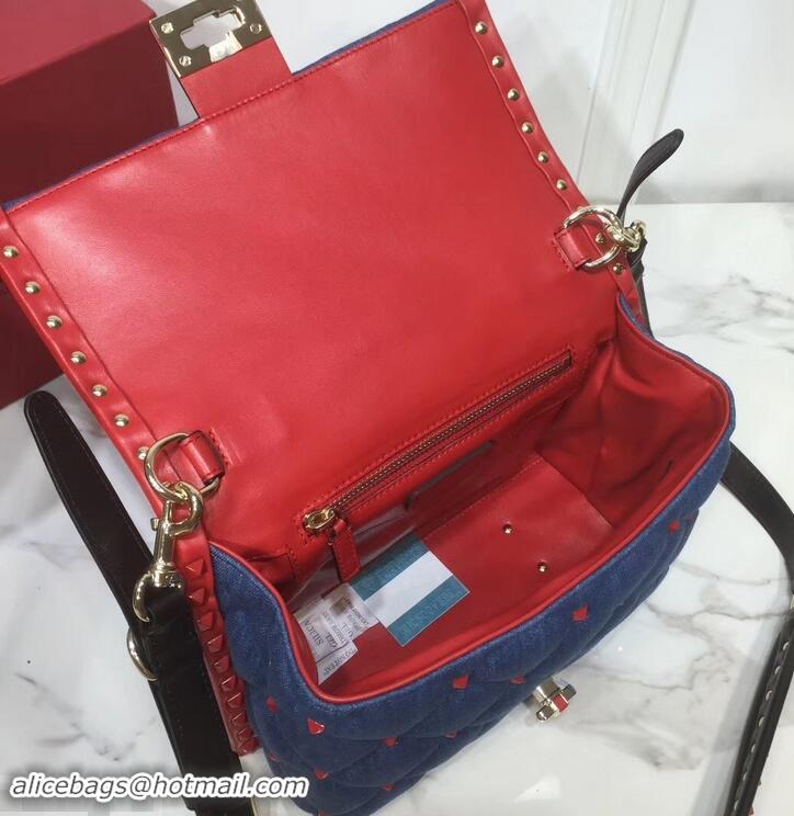 Cheap Valentino Candystud Medium Top Handle Bag 0055 Denim Blue/Leather Red 2019