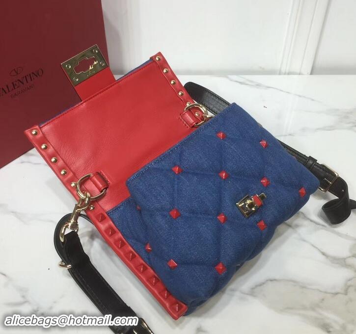 Shop Duplicate Valentino Candystud Mini Top Handle Bag 0033 Denim Blue/Leather Red 2019