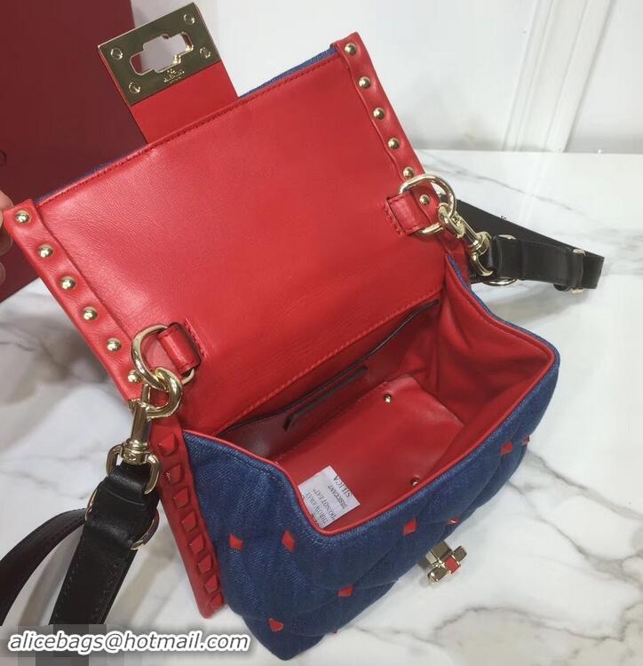 Shop Duplicate Valentino Candystud Mini Top Handle Bag 0033 Denim Blue/Leather Red 2019