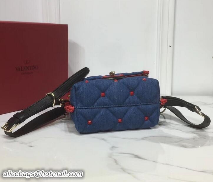 Shop Duplicate Valentino Candystud Mini Top Handle Bag 0033 Denim Blue/Leather Red 2019