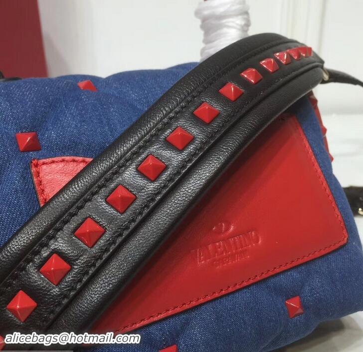 Shop Duplicate Valentino Candystud Mini Top Handle Bag 0033 Denim Blue/Leather Red 2019